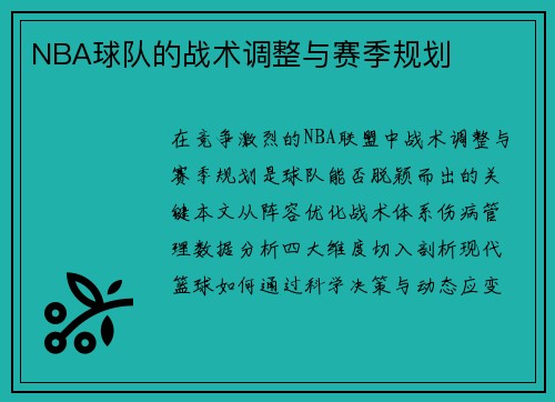 NBA球队的战术调整与赛季规划
